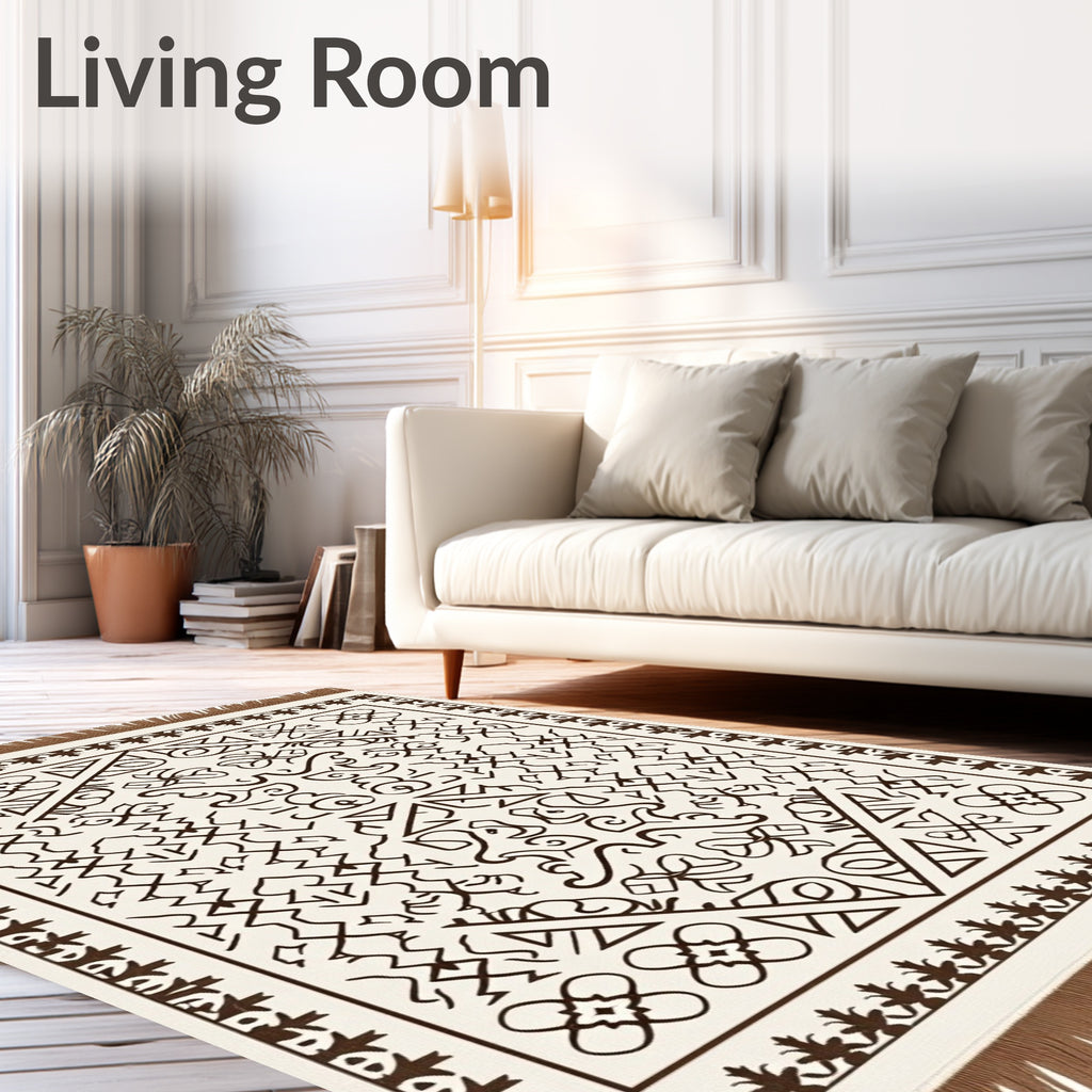 Cream and Brown Geometric Abstract Rug