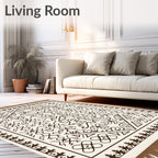 Cream and Brown Geometric Abstract Rug