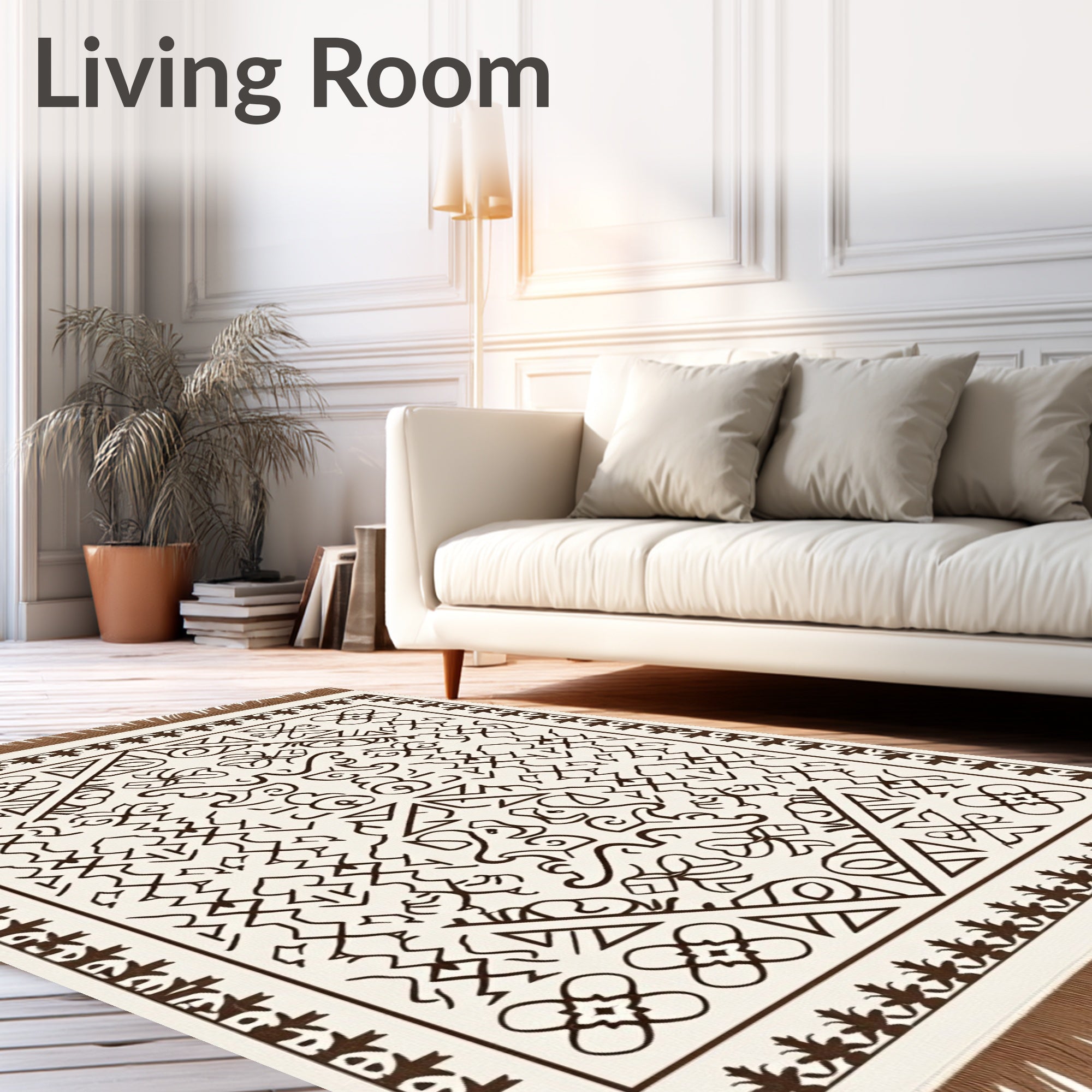Cream and Brown Geometric Abstract Rug