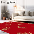 Golden Leaf Scatter on Crimson Rug