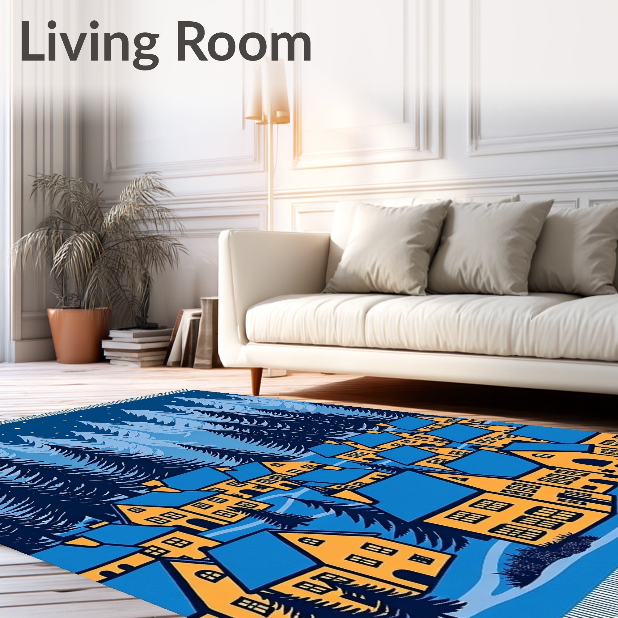 Midnight Forest Village Scene Rug