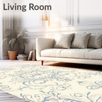 Cream Blue Classic Scroll Floral Rug