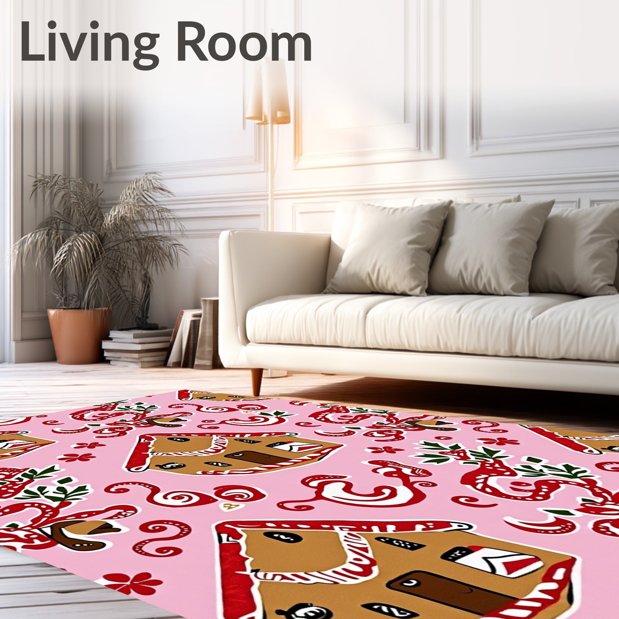 Pink Gingerbread House Collage Rug