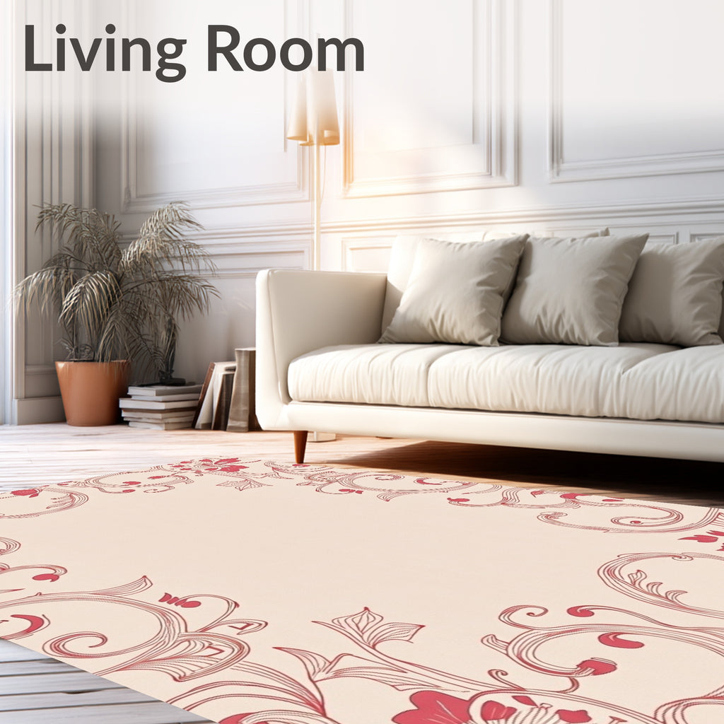 Crimson Floral Scrollwork Meadow Rug