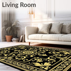 Black Yellow Ornate Floral Scroll Rug