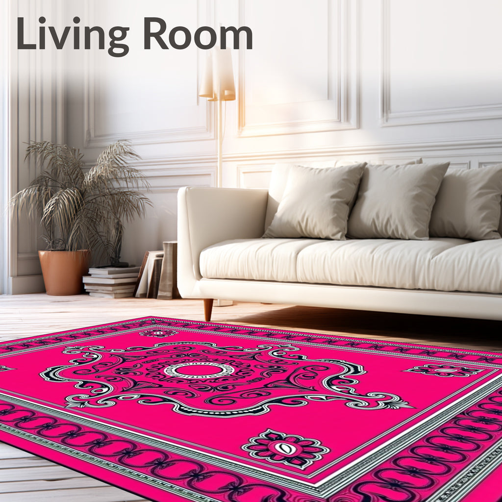 Radiant Pink Rococo Scrollwork Rug