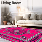 Radiant Pink Rococo Scrollwork Rug