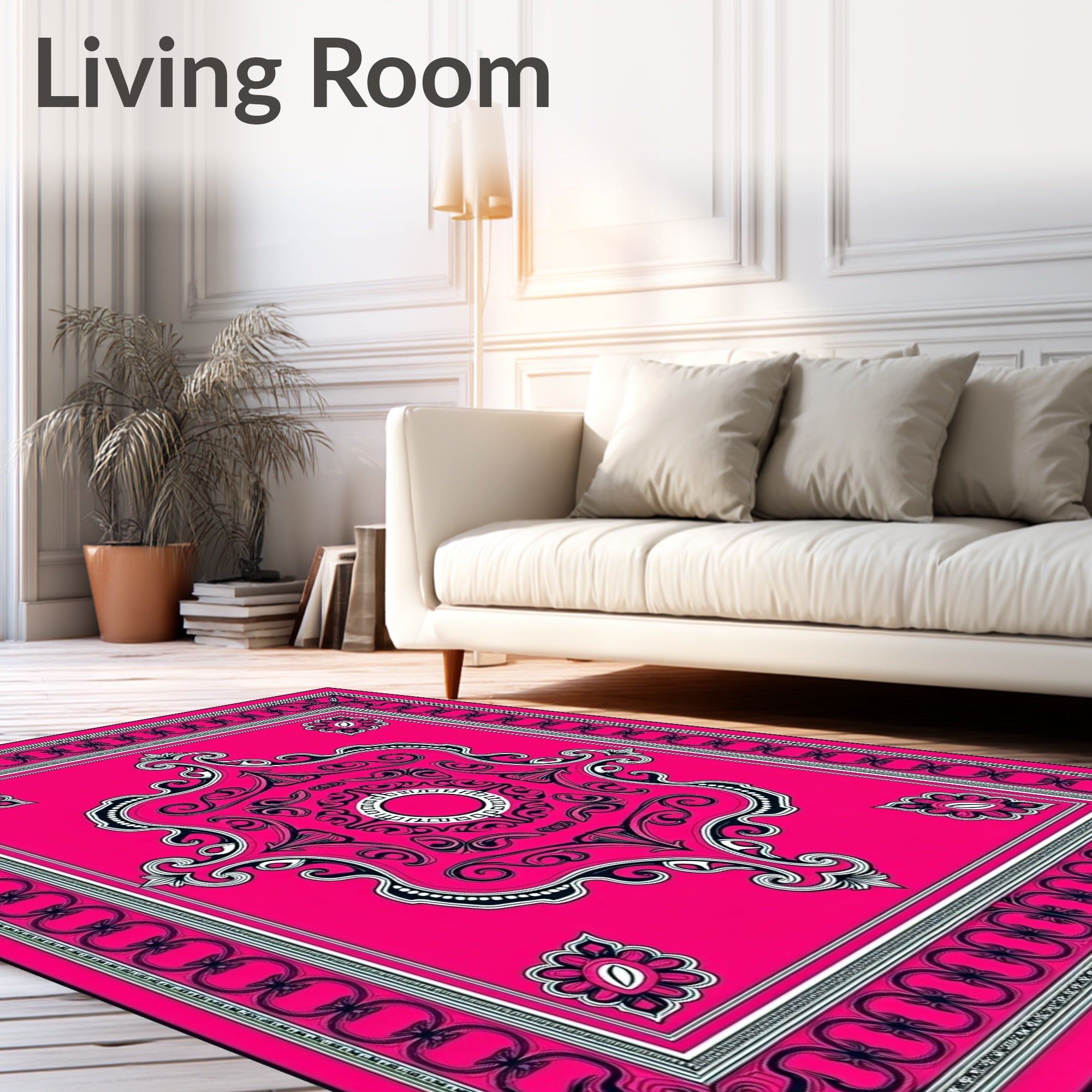 Radiant Pink Rococo Scrollwork Rug