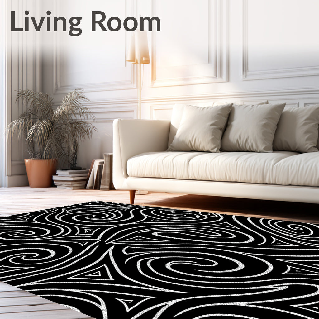 Black White Swirling Triangles Abstract Rug