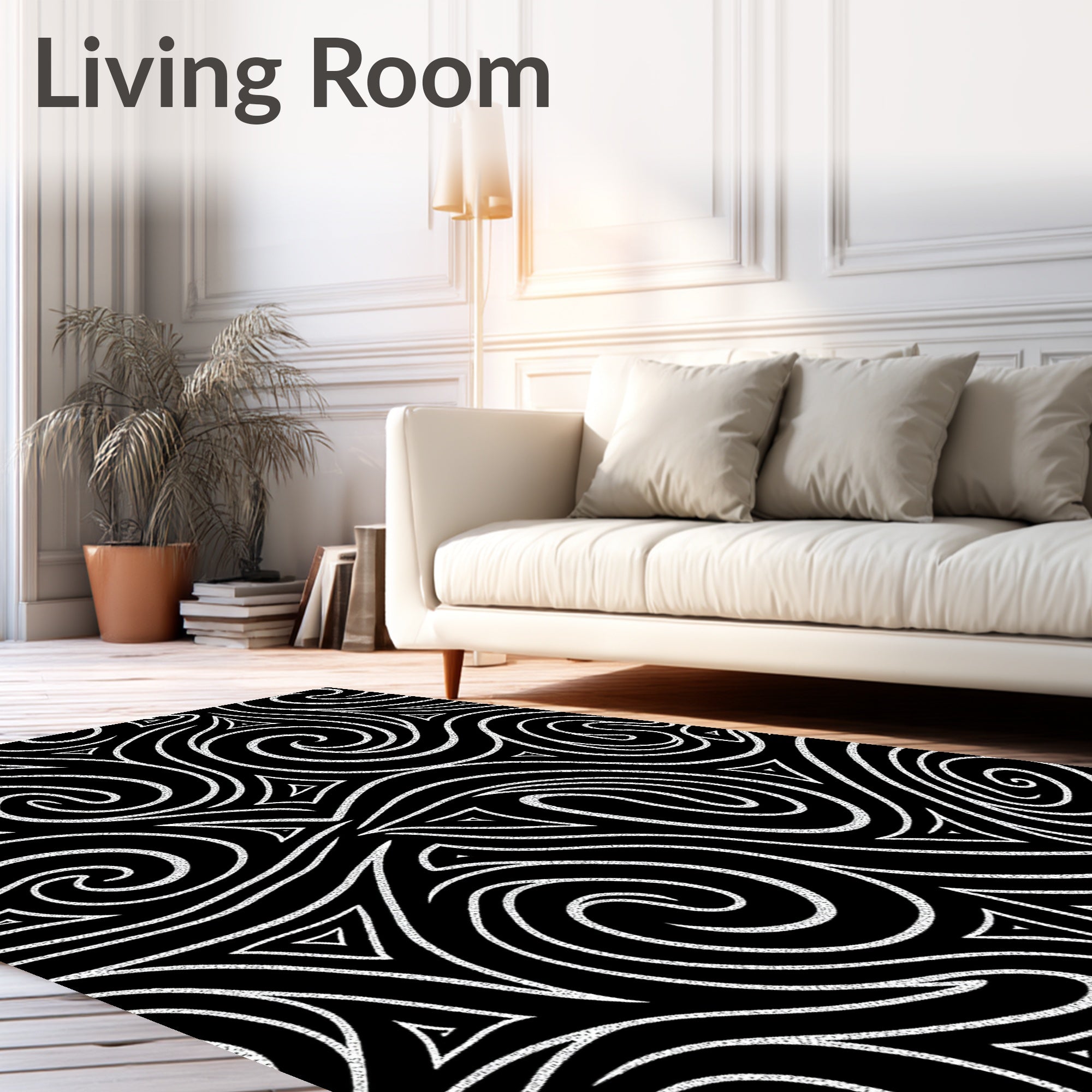 Black White Swirling Triangles Abstract Rug