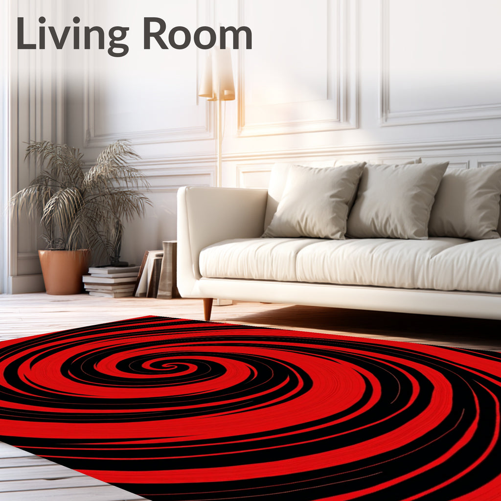 Crimson Swirl Hypnotic Spiral Rug
