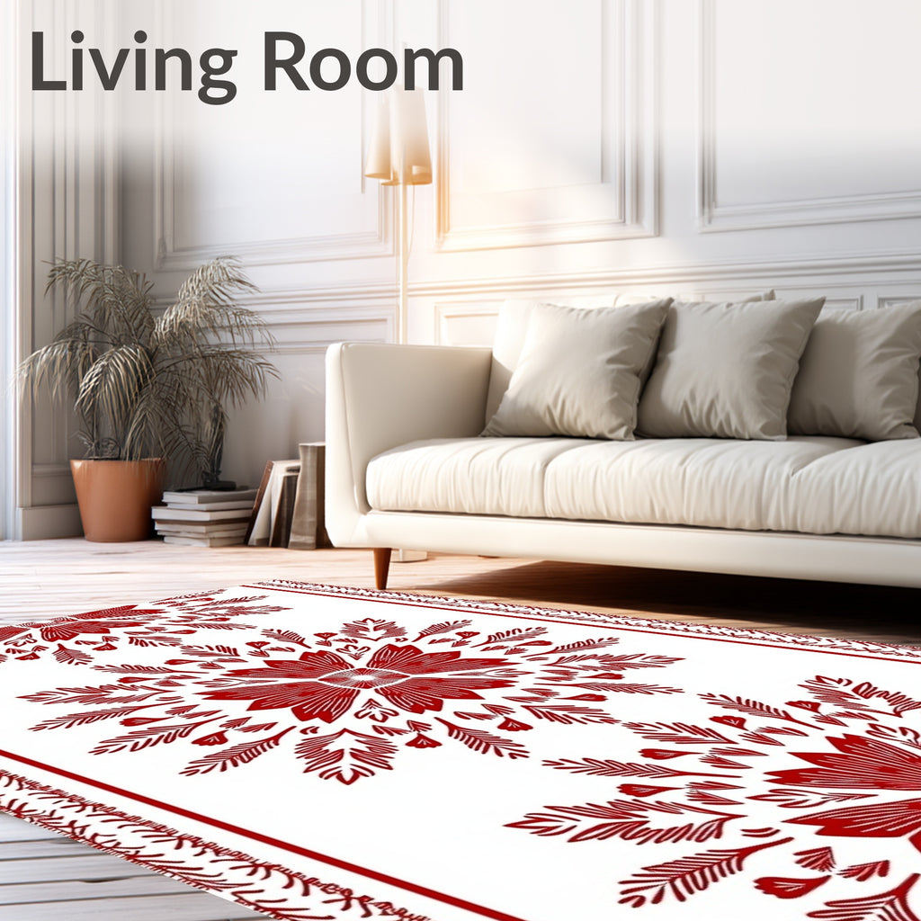 Red Stylized Floral Border Rug