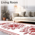 Red Stylized Floral Border Rug