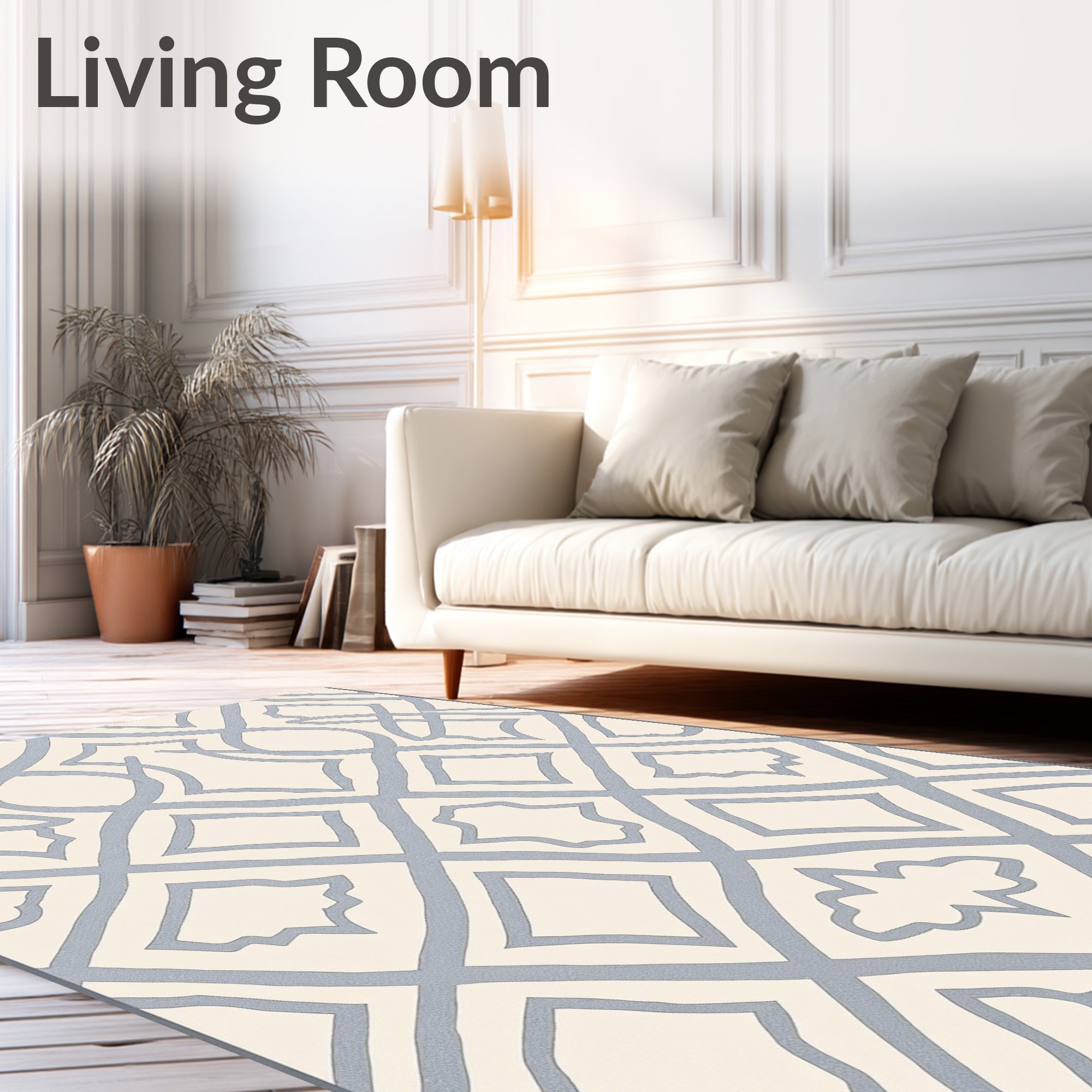 Soft Blue Lattice Arabesque Rug
