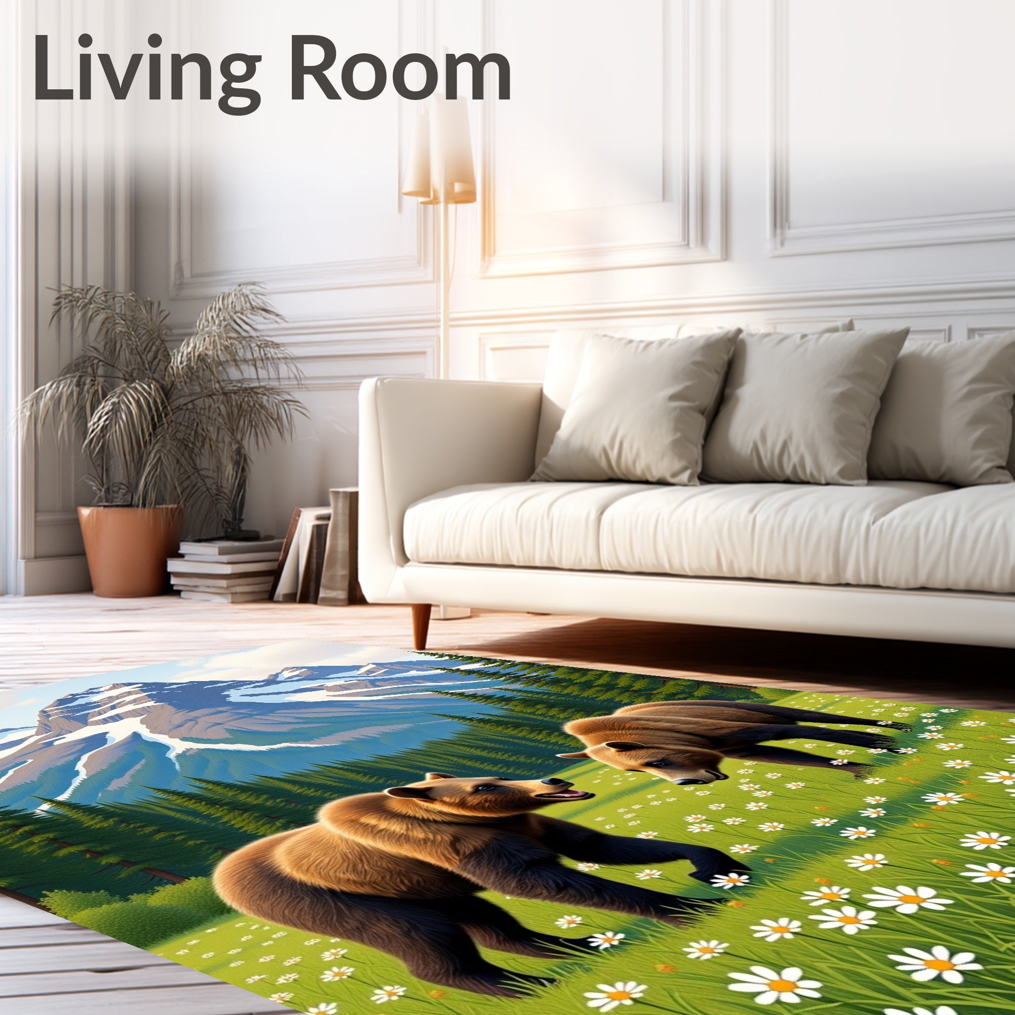 Brown Bears in a Daisy Meadow Rug