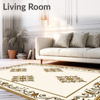Cream Gold Scroll Floral Medallion Rug