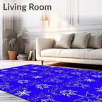 White Snowflake Scrollwork on Royal Blue Rug