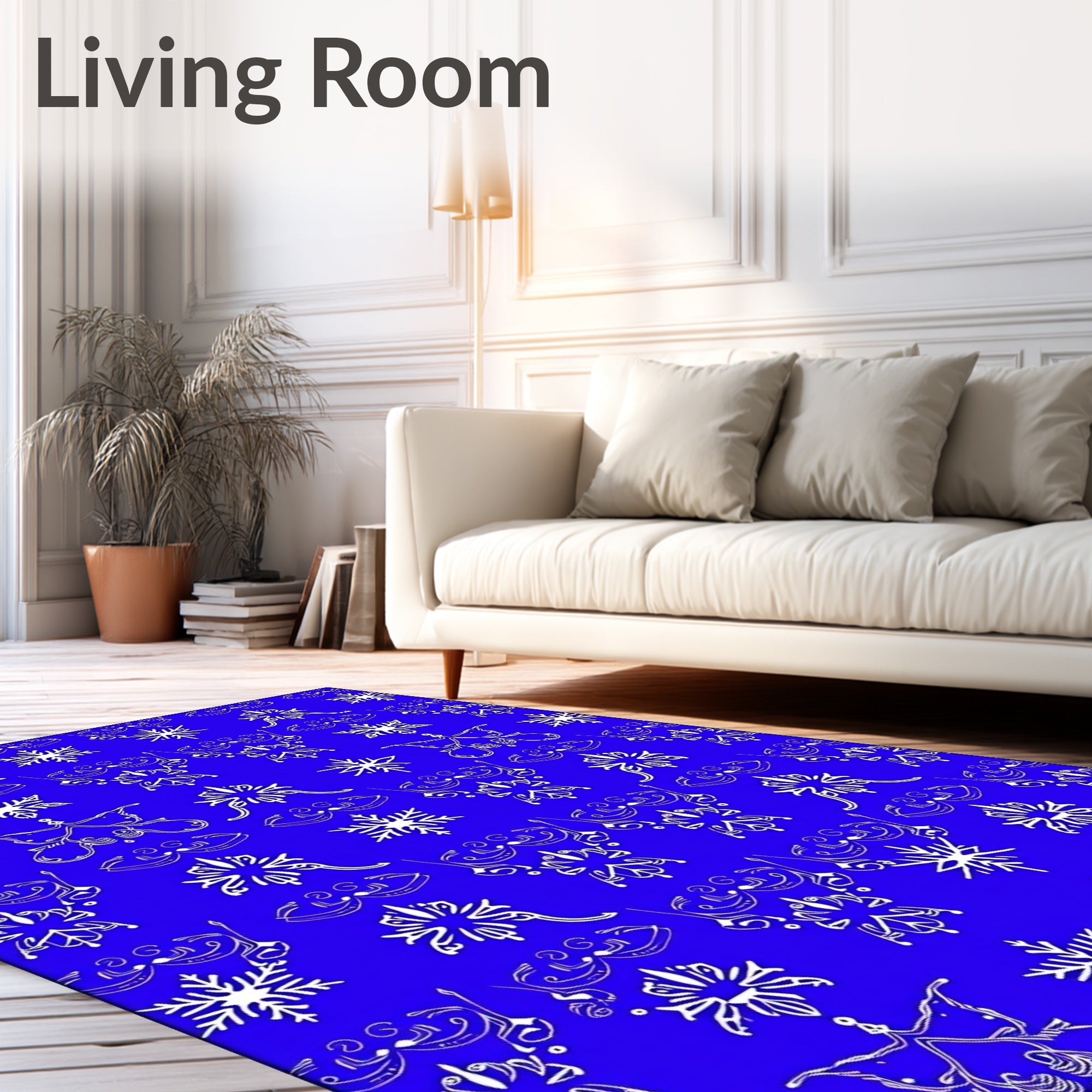 White Snowflake Scrollwork on Royal Blue Rug
