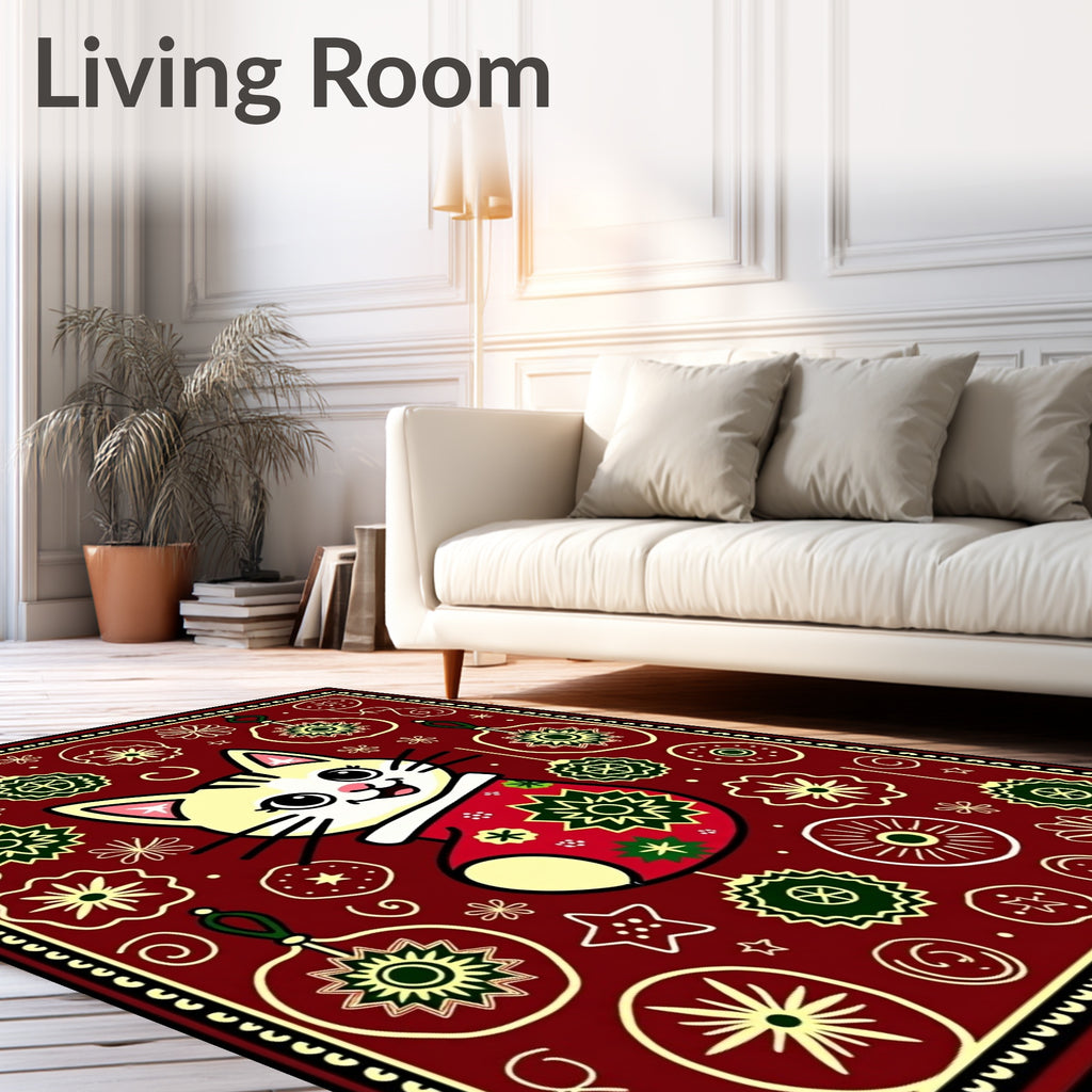 Festive Red Cat Christmas Ornaments Rug