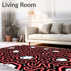 Spooky Ghosts Red Swirls Black Rug