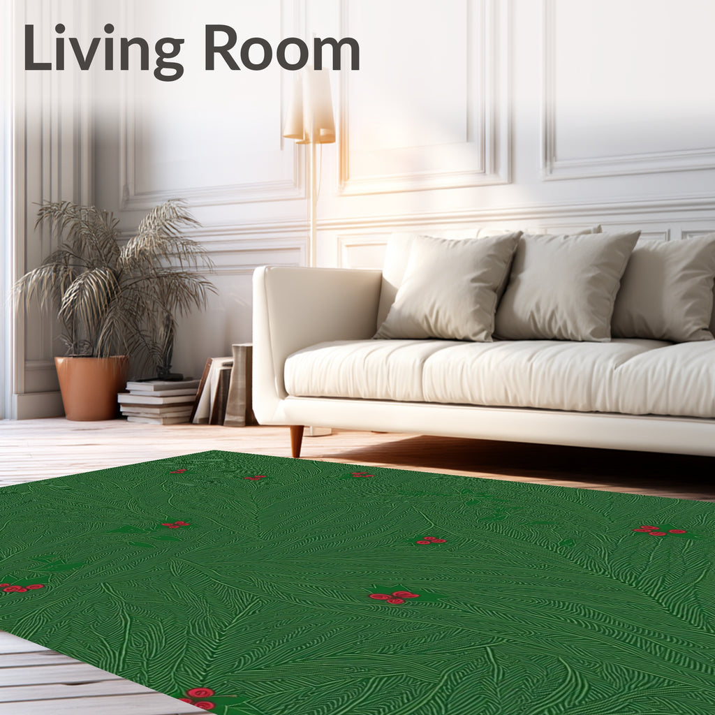 Verdant Leaves Red Berries Cluster Rug