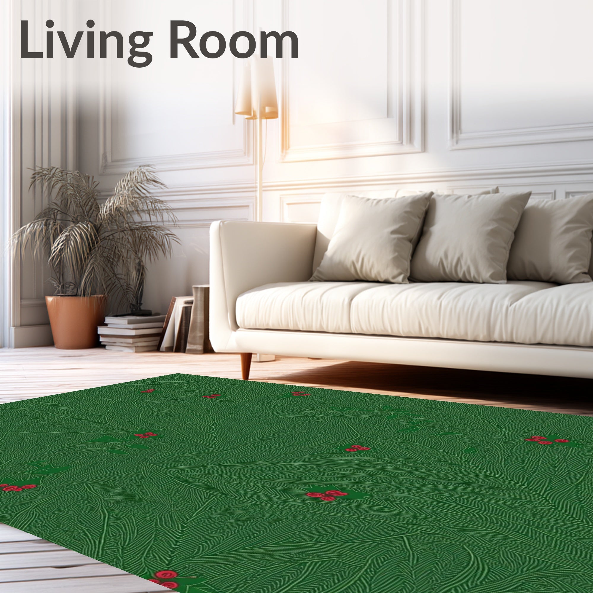 Verdant Leaves Red Berries Cluster Rug
