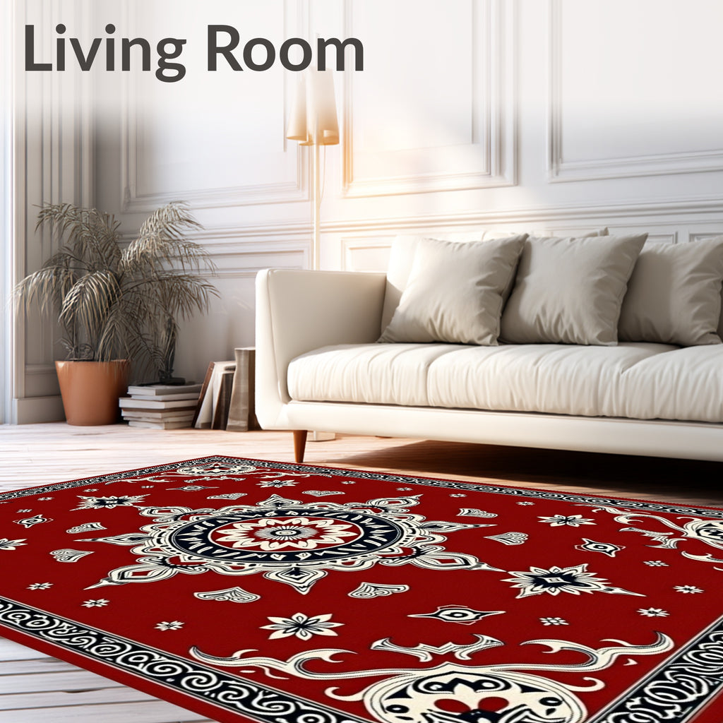 Crimson Tribal Mandala Floral Rug