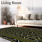 Black Yellow Stripped Abstract Shapes Rug