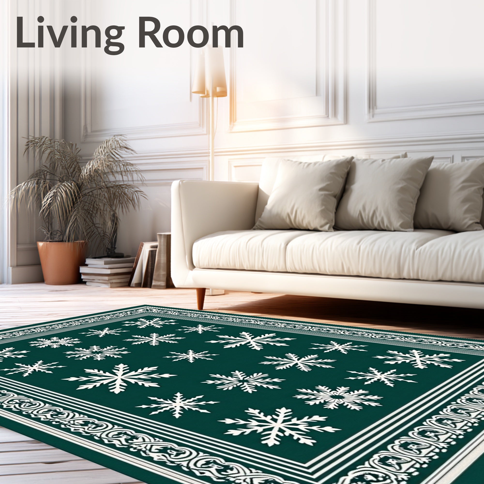 Deep Green Snowflake Border Rug