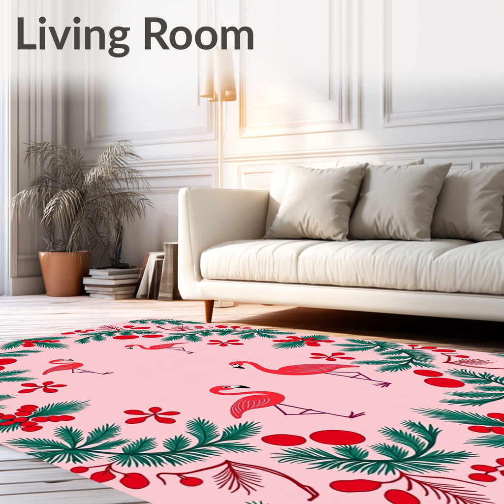 Pink Flamingo Evergreen Berry Garland Rug