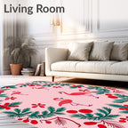 Pink Flamingo Evergreen Berry Garland Rug