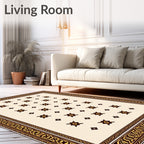 Cream and Gold Ornate Geometric Rug