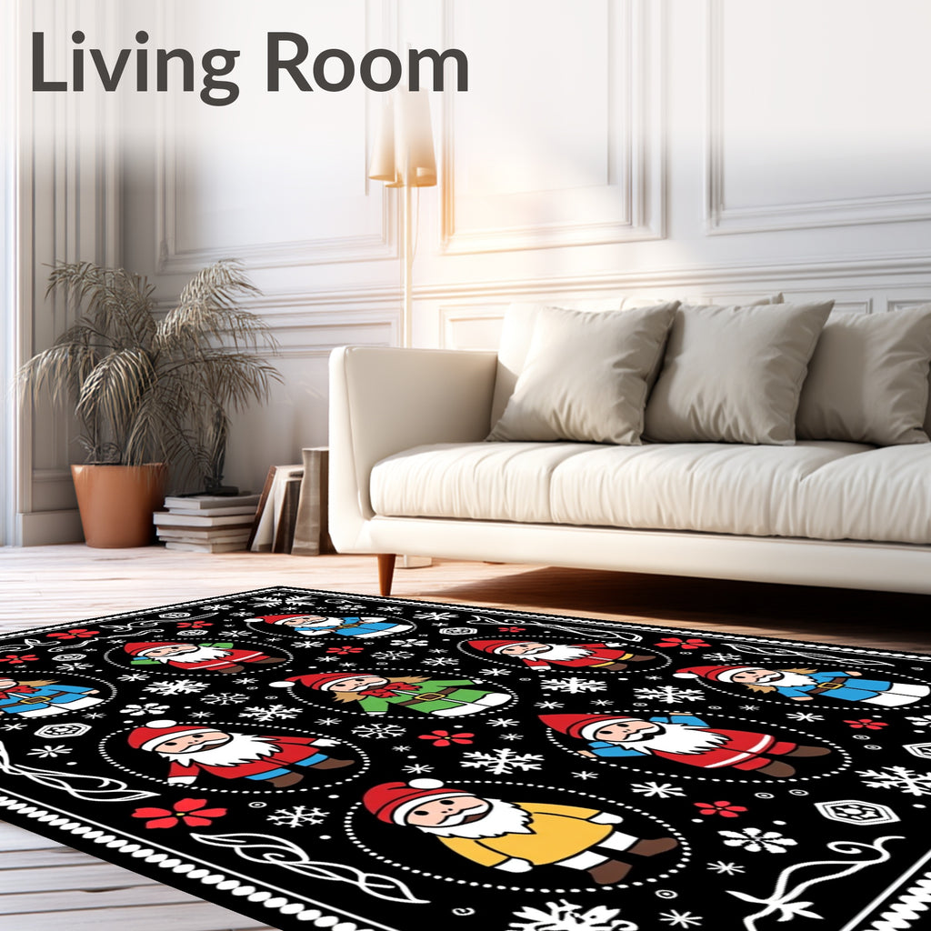 Festive Black Santa Claus Snowflakes Rug