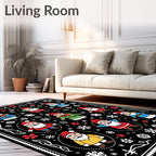 Festive Black Santa Claus Snowflakes Rug