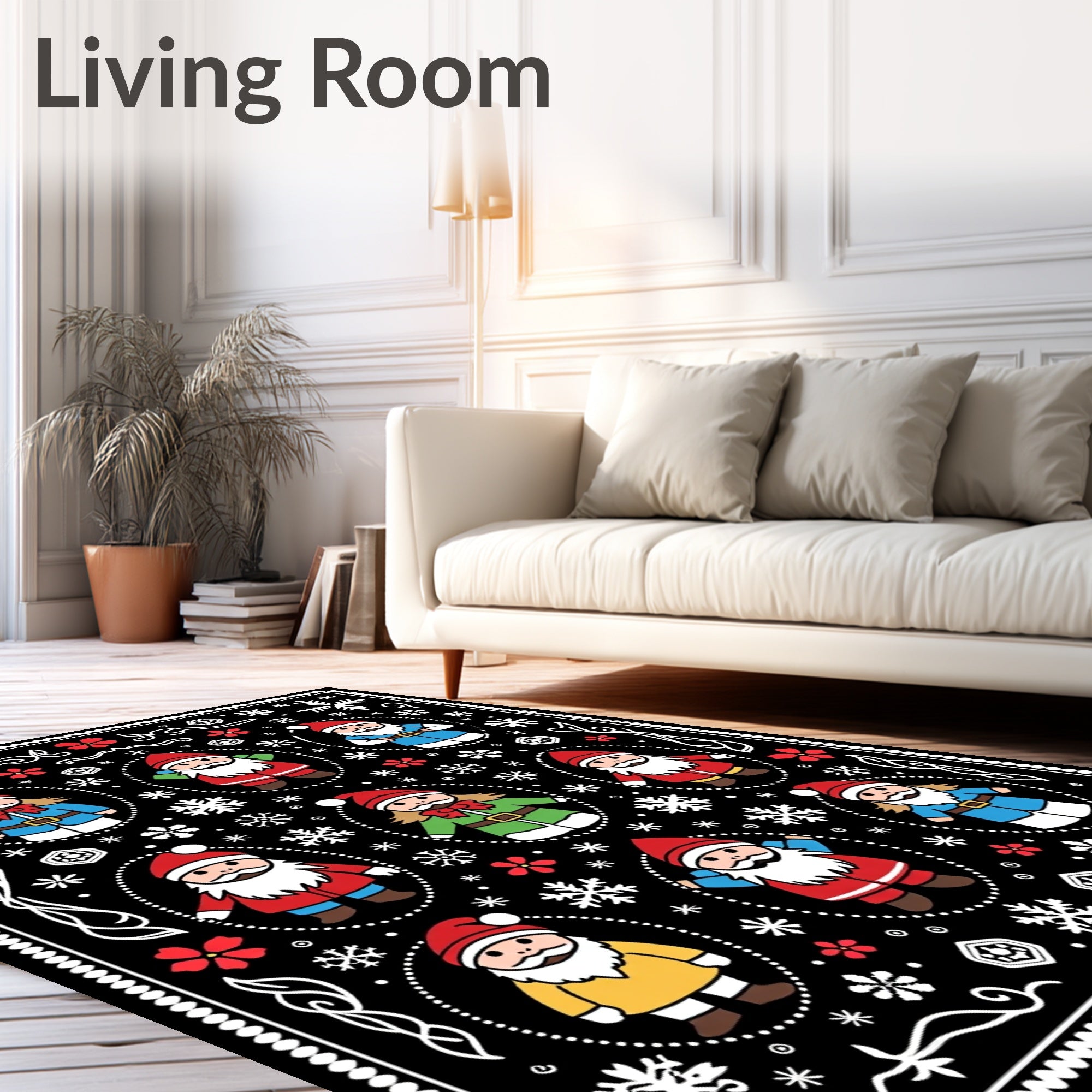 Festive Black Santa Claus Snowflakes Rug