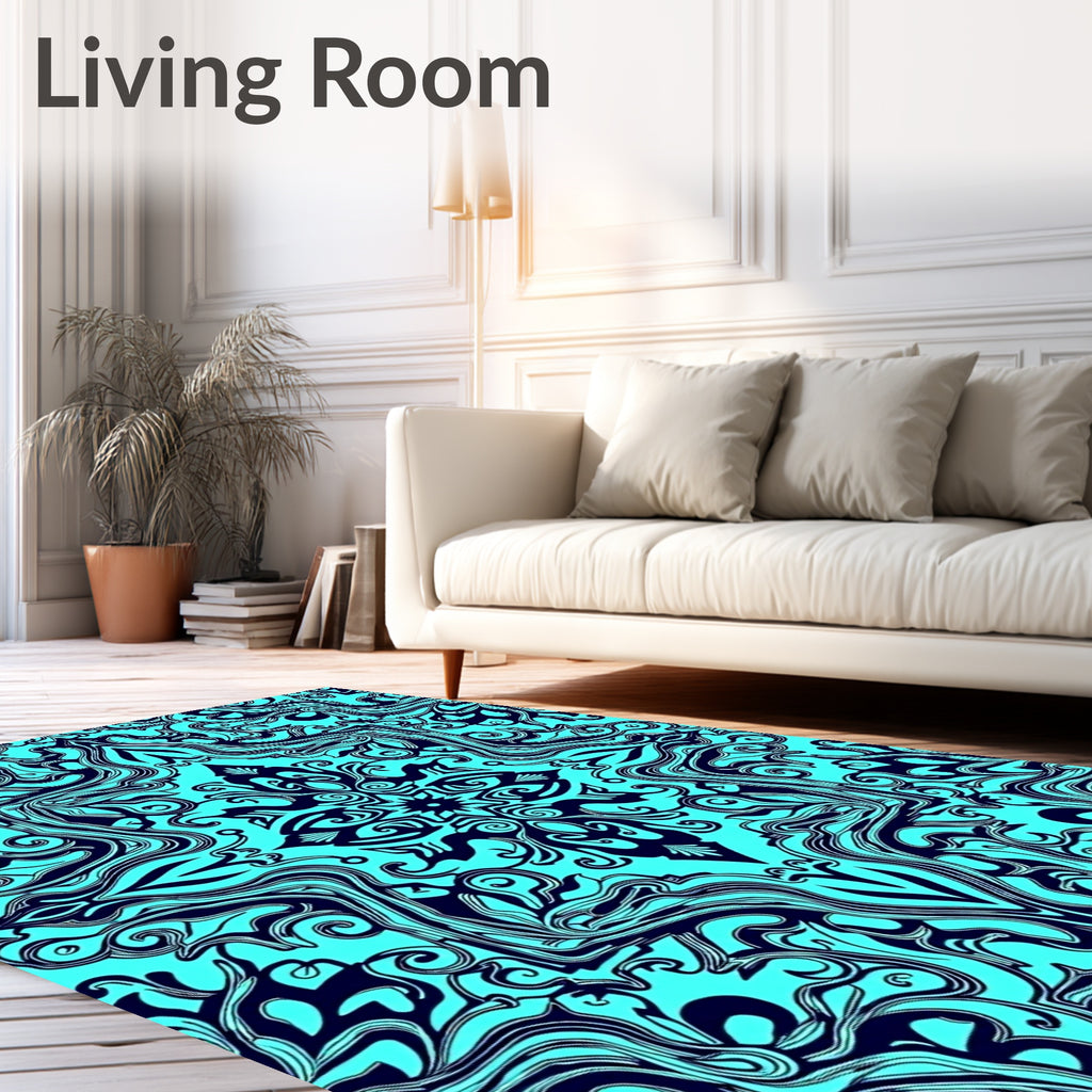 Aqua Blue Art Nouveau Swirl Rug