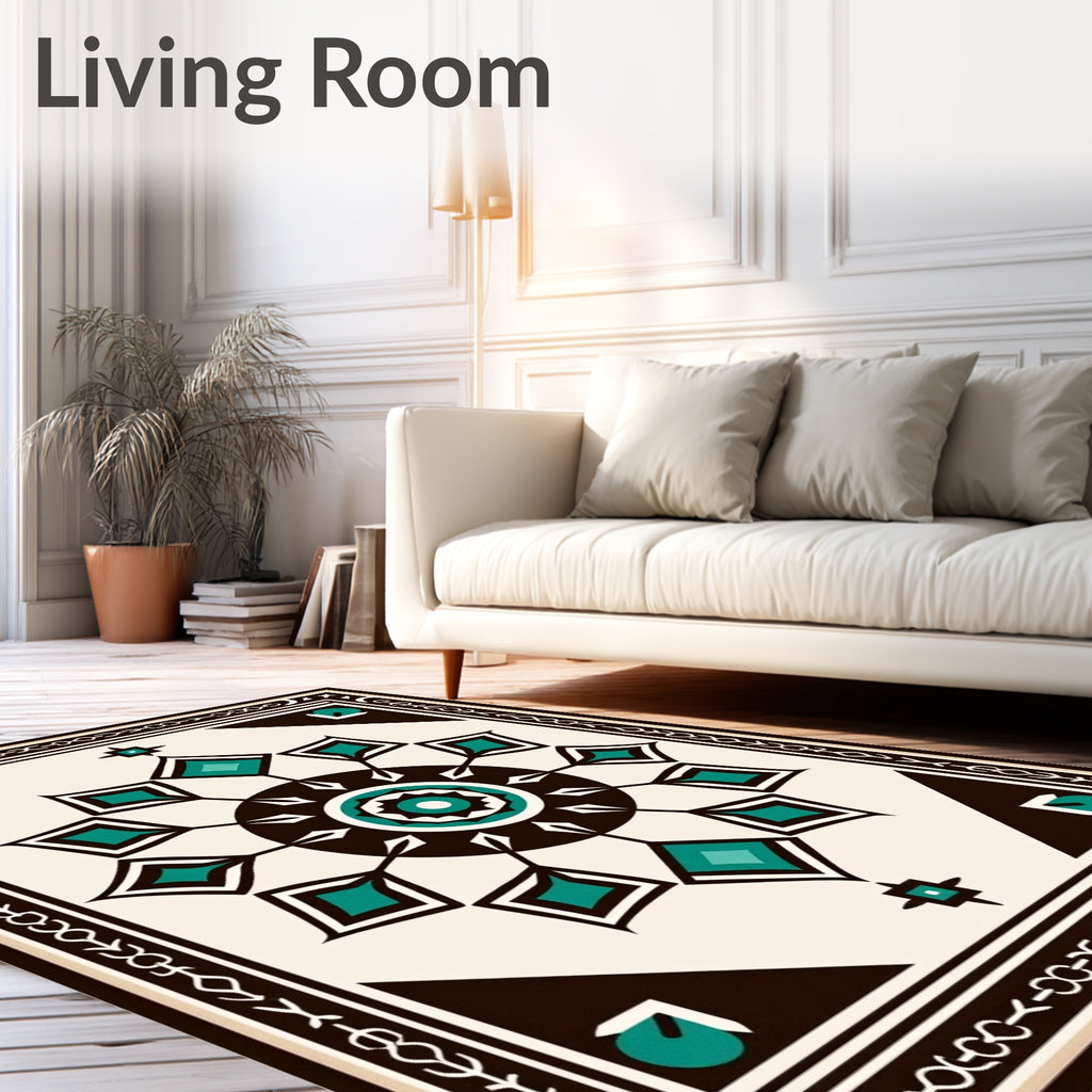 Jewel Tone Teal Geometric Sunburst Rug
