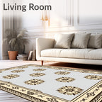 Light Blue Beige Floral Medallion Border Rug