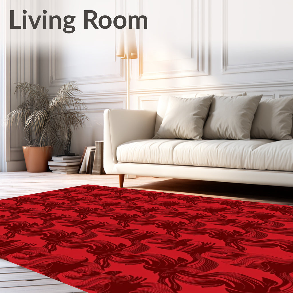 Crimson Abstract Floral Swirl Rug