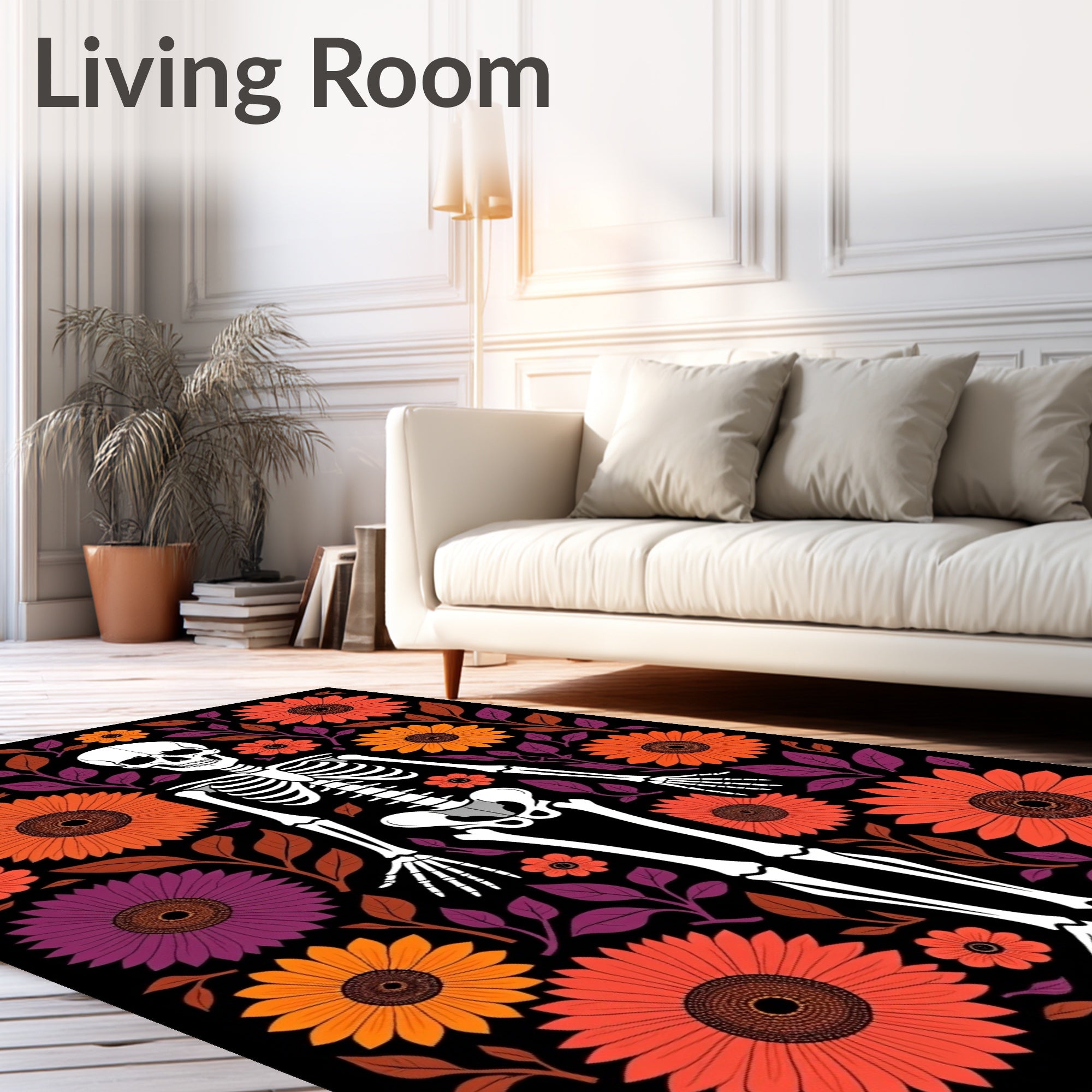 Skeleton With Autumn Floral Arrangement Rug