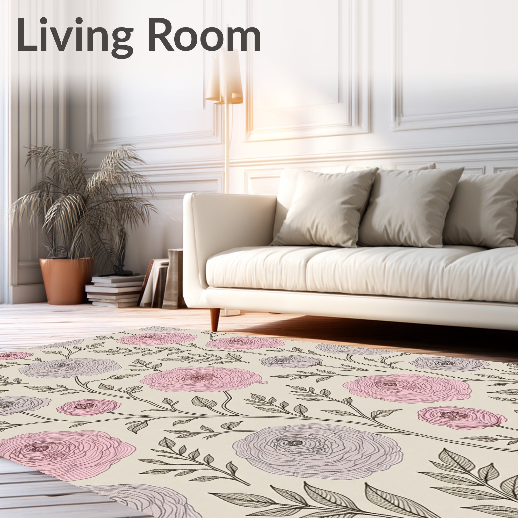 Soft Pink Orchid Floral Branches Rug