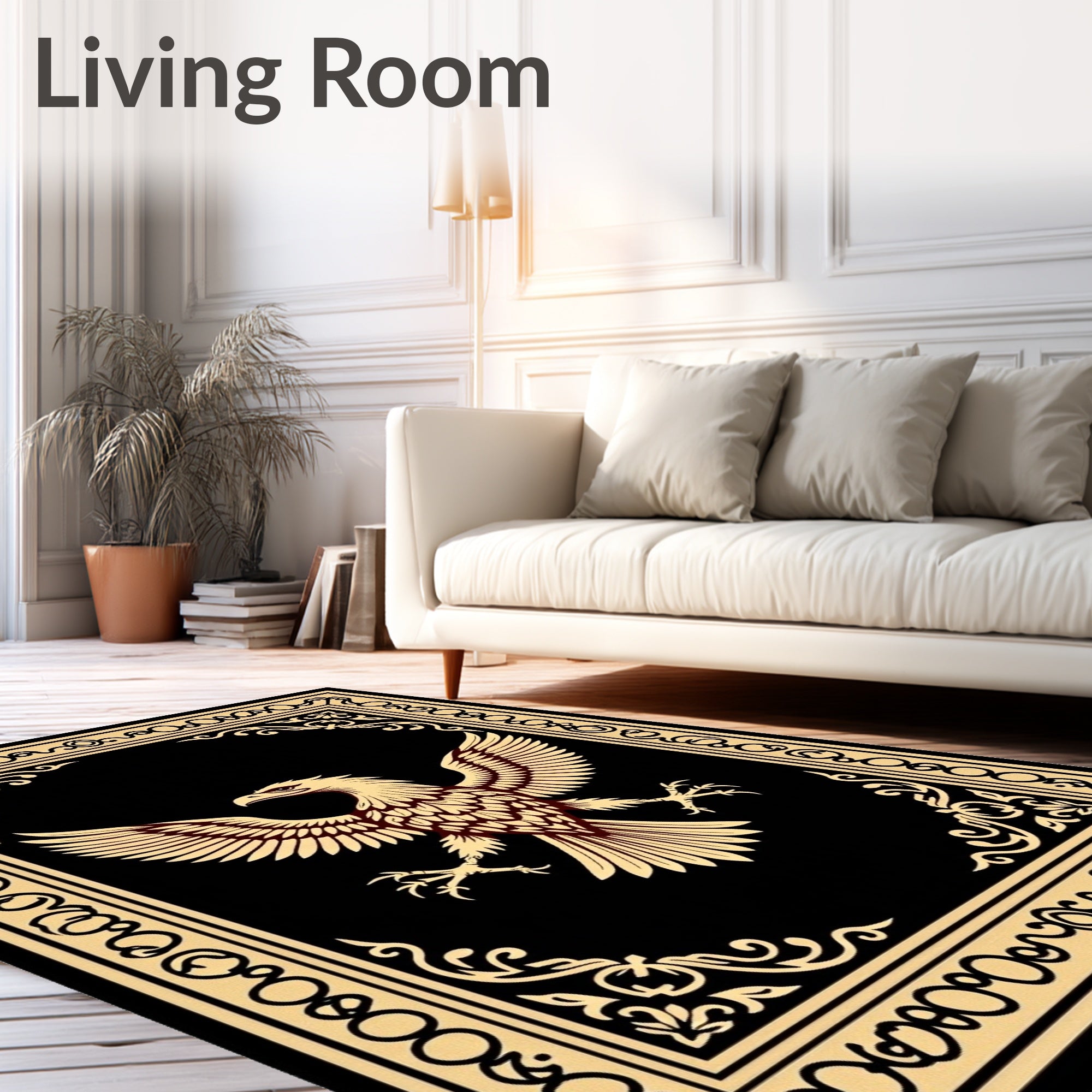 Golden Eagle Crest Black Rug