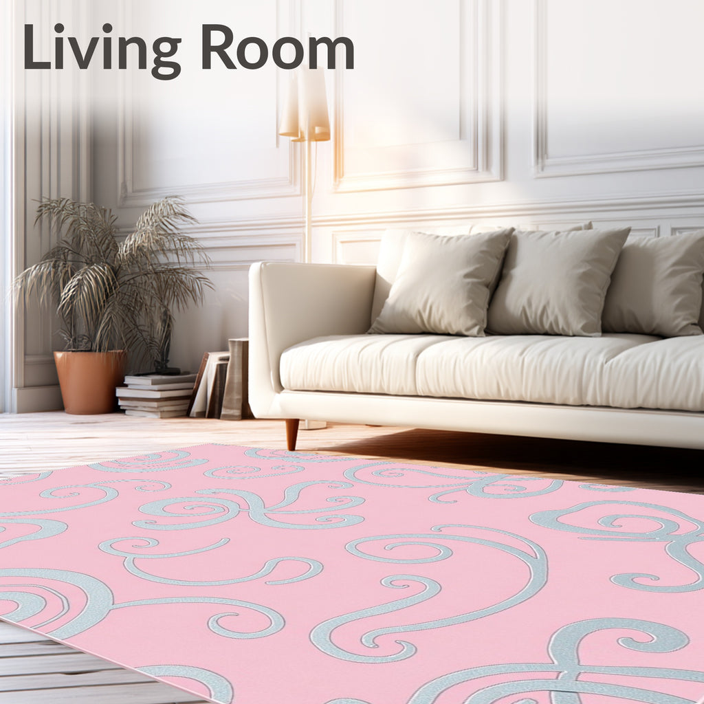Pastel Pink Swirls Calligraphy Elegant Rug