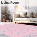 Pastel Pink Swirls Calligraphy Elegant Rug