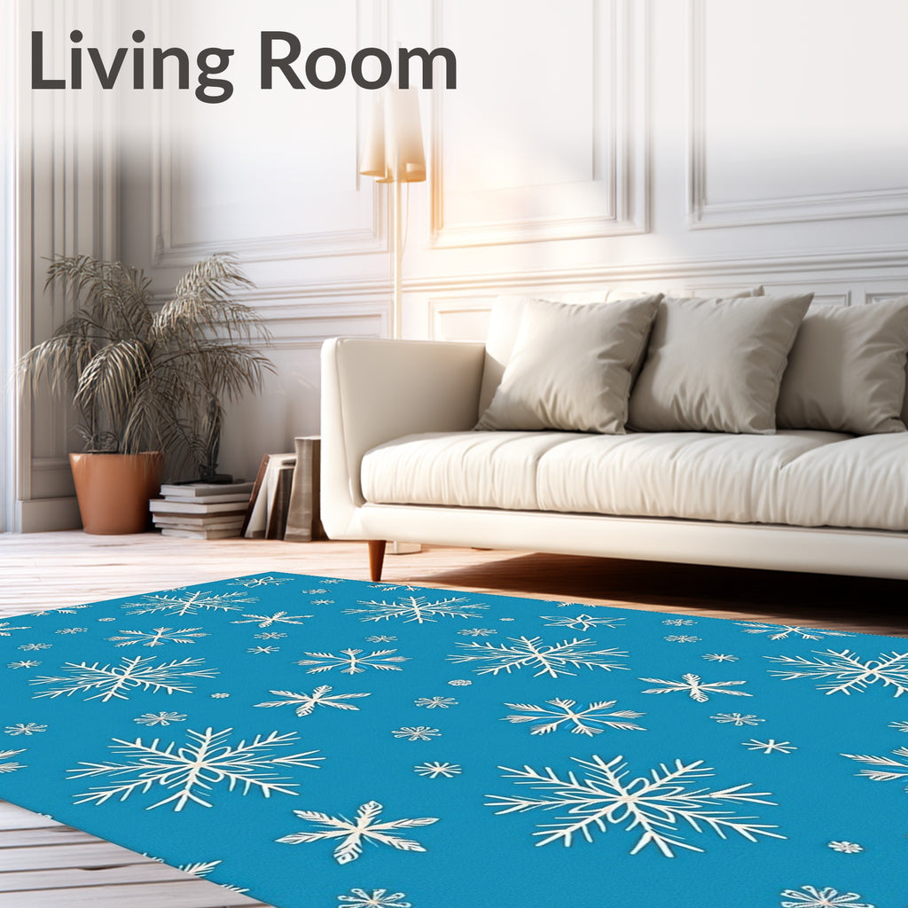 Blue White Snowflakes Winter Wonder Rug