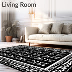 Tribal Black White Figures Border Rug