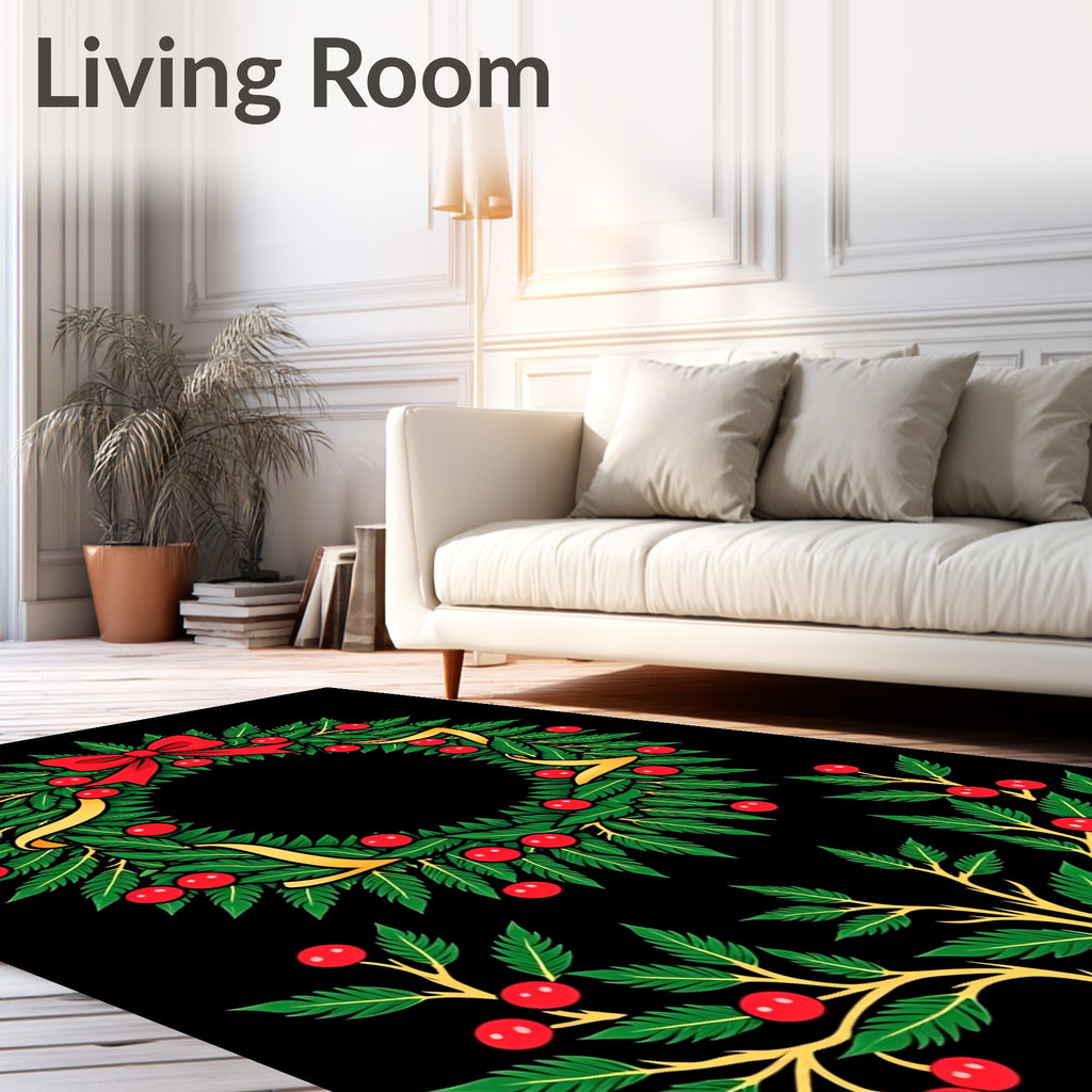 Christmas Garland Red Bow Berry Wreath Rug