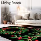 Christmas Garland Red Bow Berry Wreath Rug