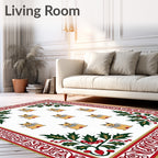 Crimson Holly Cat Border Arrangement Rug