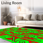 Bold Red Green Wavy Geometric Rug